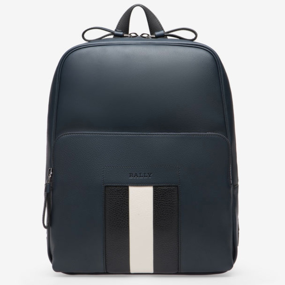 BALLY BERIS MEN’S LEATHER BACKPACK IN DARK NAVY